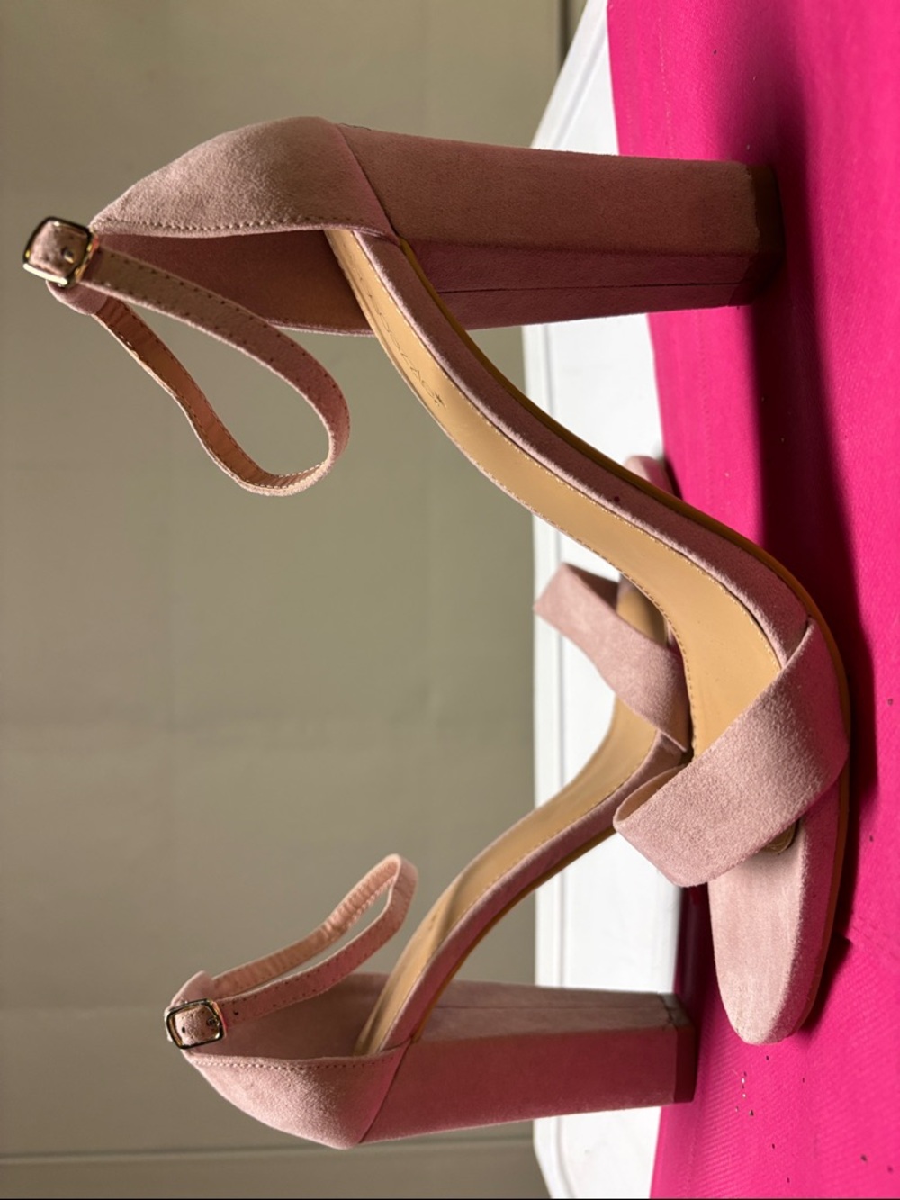 Shoe Dazzle Dusty Pink Block Heel Sandals